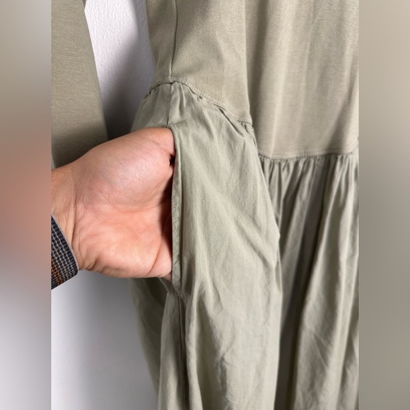 Free People Sage Green Beach Aelia Drop-Waist Midi Dress Flared Women’s Sz M - Picture 8 of 9